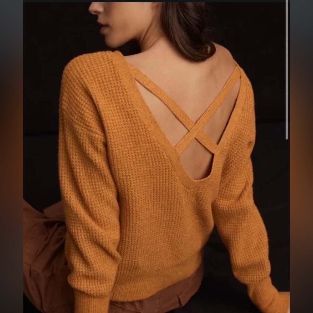 Maeve by Anthropologie Cross Back Sweater‎ large workwear holiday layered boho